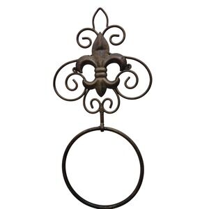 Vintage Antique Fleur De Lis‎ Brass Metal Towel Ring Holder Easy To Install